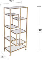 SEI Furniture Jaymes Metal/Glass Asymmetrical Étagère/Bookcase, Gold