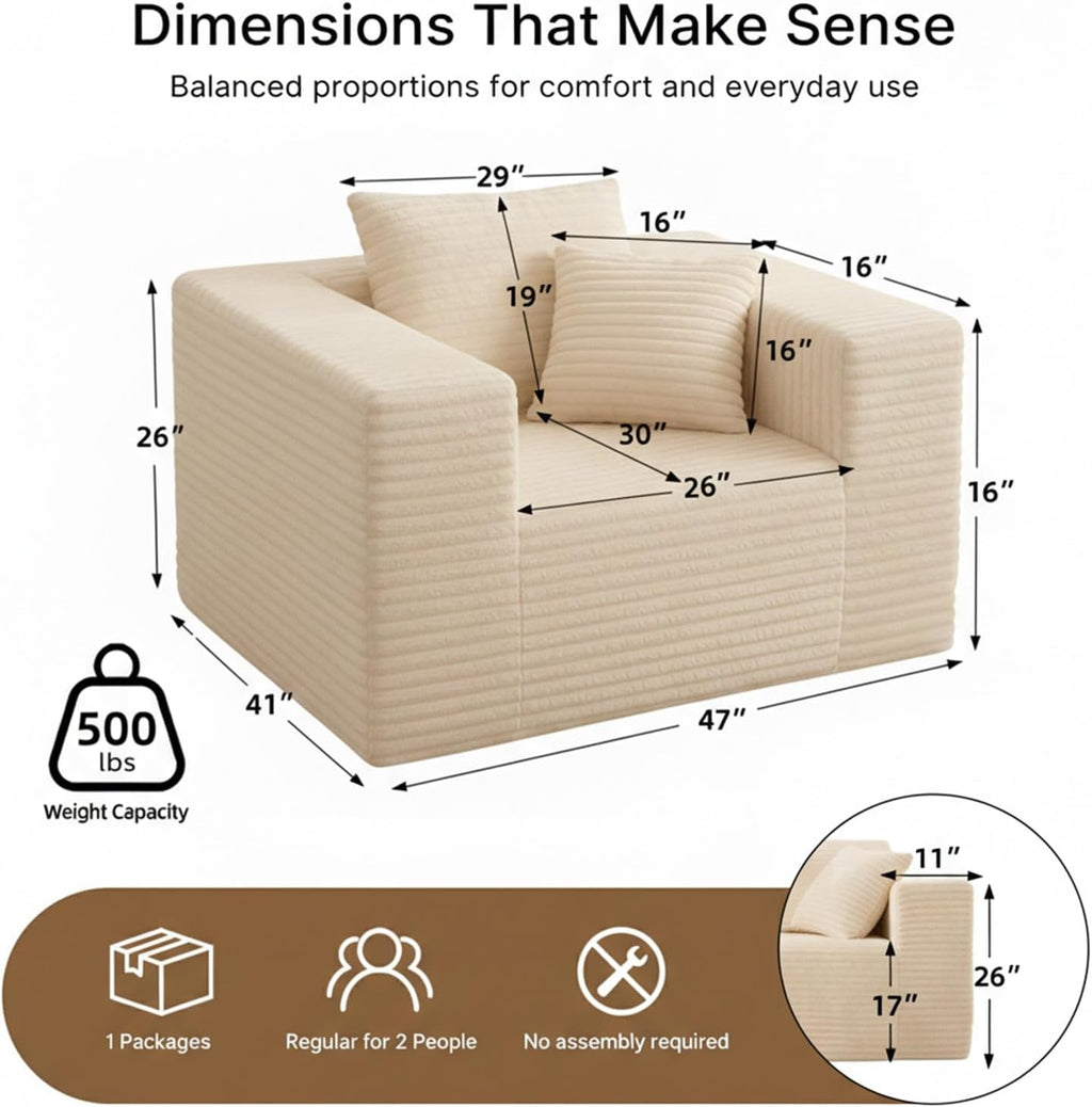 Single Cloud Sofa, No Assembly Required, High Backrest Wider Armrest Giant Bean Bag Chair, Foam Boneless Oversized Space Couch, Comfy Furry Pillowed Sofa for Living Room Bedroom Apartment Dorm Office