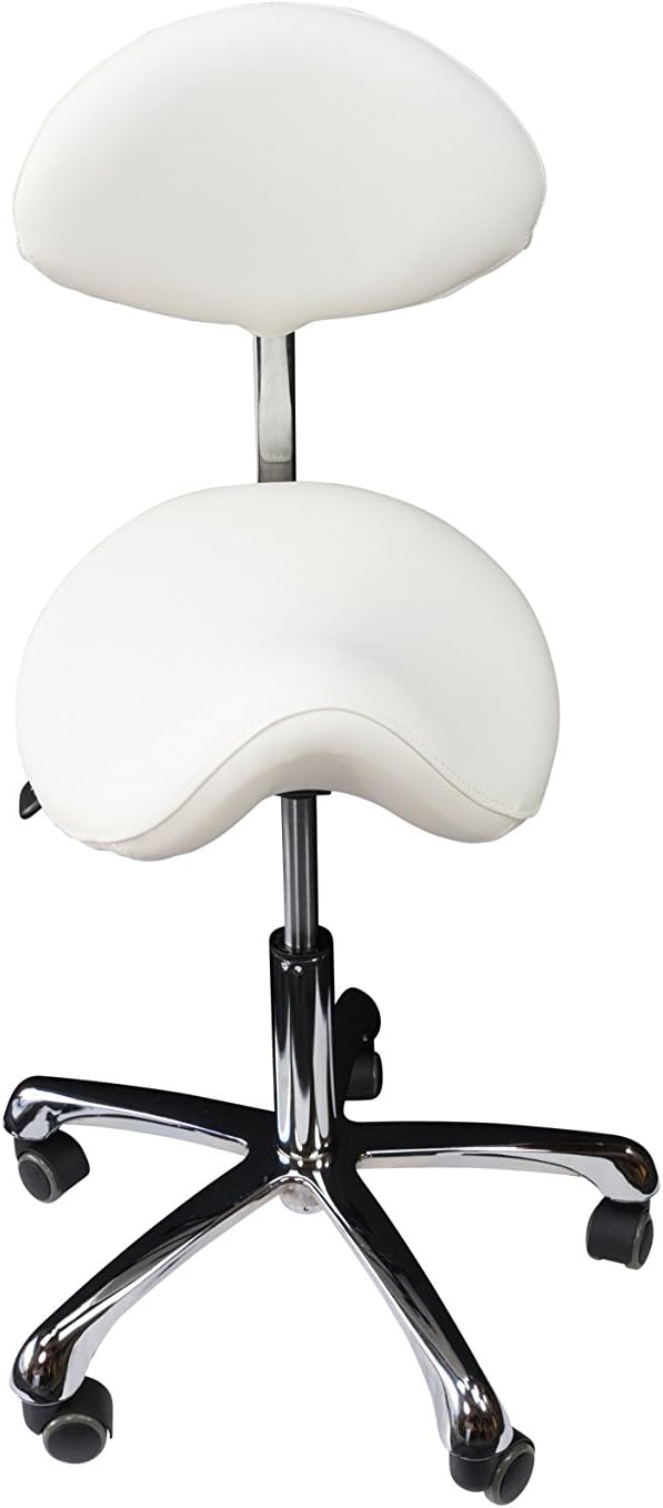 Rolling Stool with Back, Adjustable Salon Chair, White