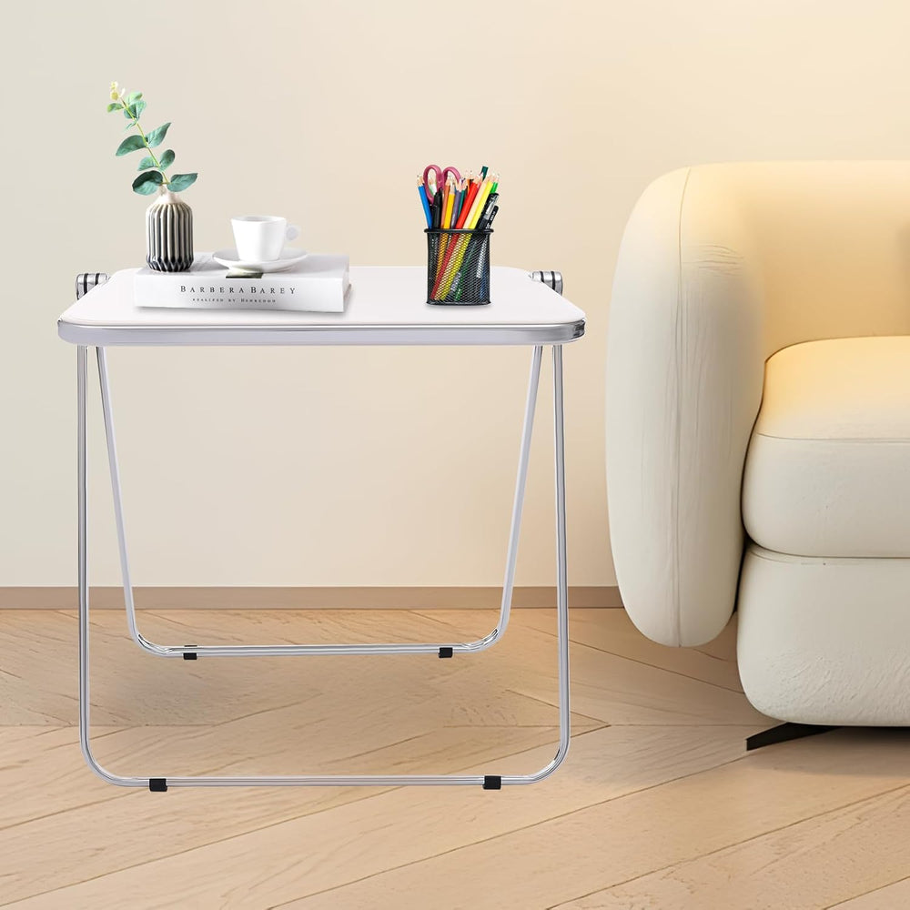 Foldable Side Table 27 Inch - Clear Tea Tinted Portable Desk｜Space-Saving Nes...