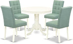 East West Furniture ANAS5-LWH-43 5 Piece Dinner Table Set contain A Wooden Table and 4 Willow Green Polyester Fabric Kitchen Chairs with Stylish Back- Linen White Finish