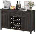 FATORRI Industrial Coffee Bar Cabinet with Drawer and Wine Rack, Sideboard Buffet Storage Cabinet with Door, Farmhouse Credenza Cupboard for Kitchen (Walnut Brown)