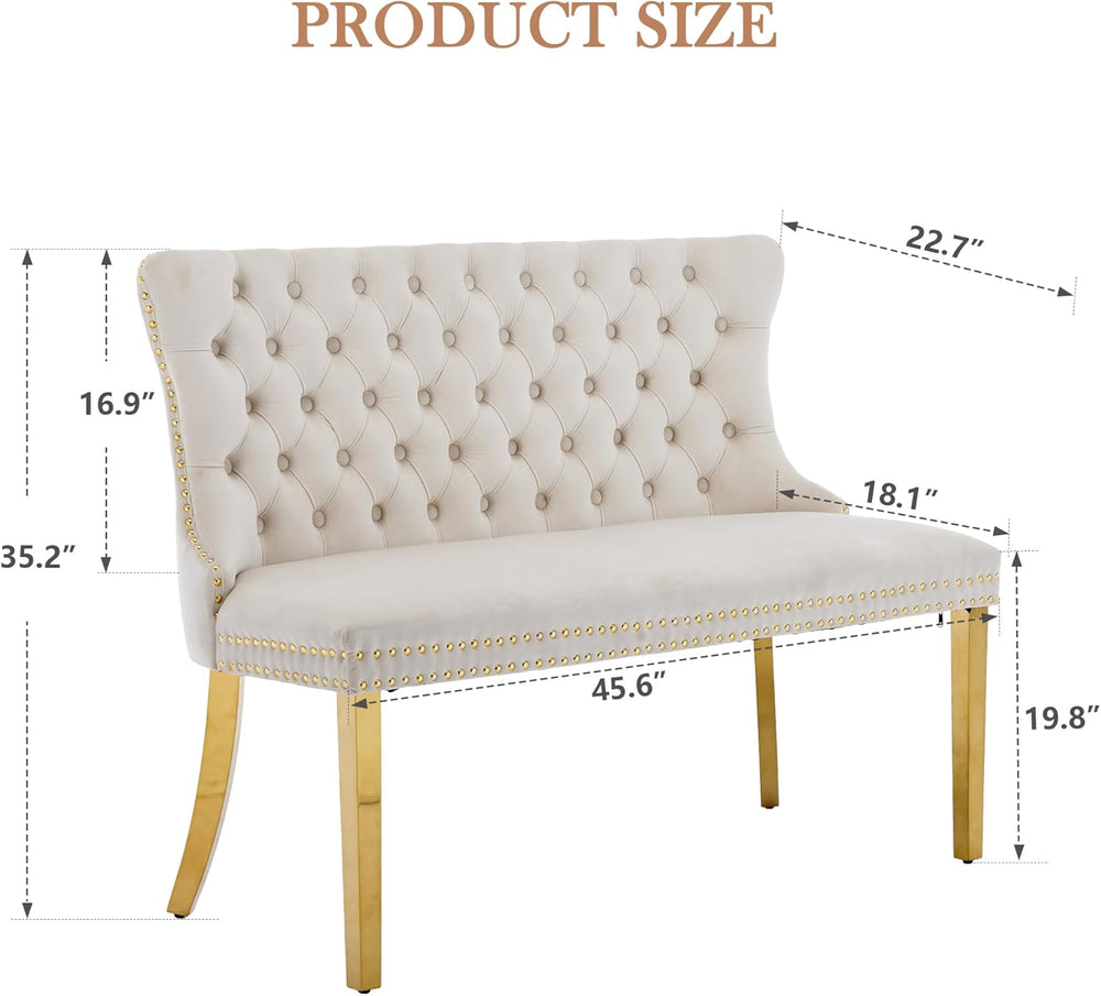 Velvet Double Upholstered Dining Bench with Wing Back, Small Loveseat Sofa Co...