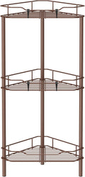 3 Tier Floor Standing Corner Shower Caddy Organizer Shelf with Hooks, Bathroom Shelves Stand Rack, Coffee
