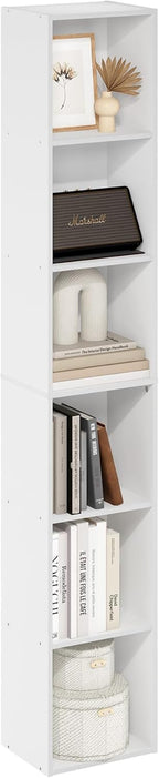 Furinno LUDER Book Shelf, 6-Tier Tall Modern Bookshelf, Bookcase with Open Shelves, 9.3 x 12 x 71, for Living Room, Bedroom, Home Office, White