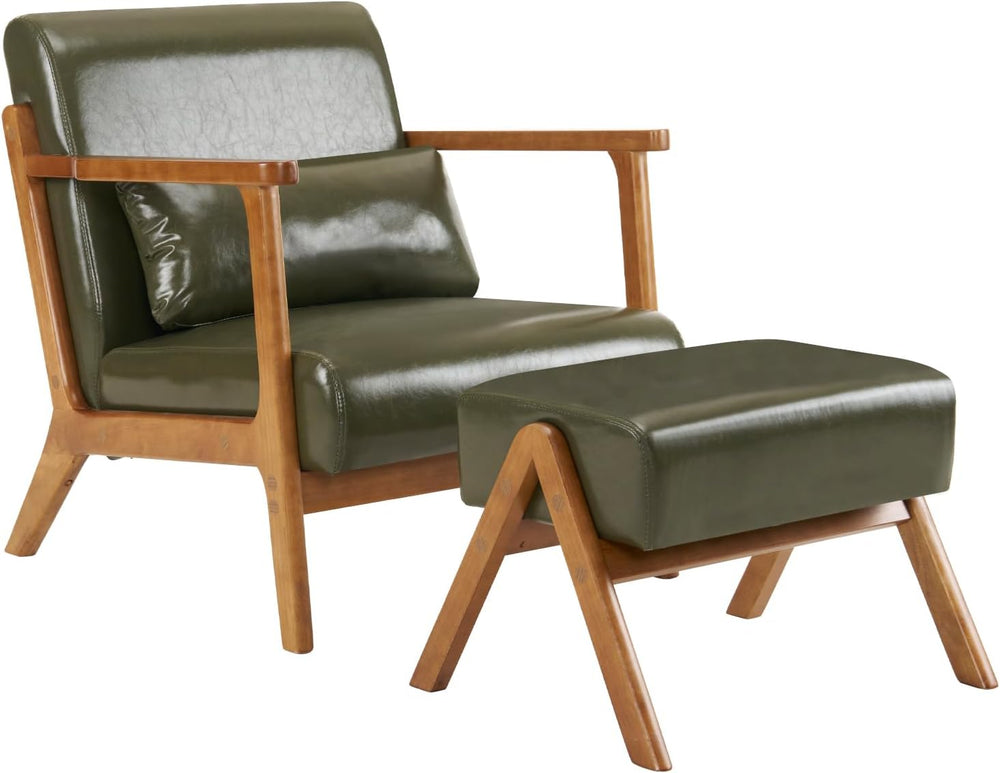 MOJAY Modern Accent Chair with Ottoman, PU Leather Upholstered Armchair Livin...