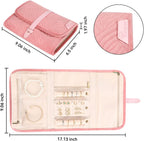 Voova Travel Jewelry Holder Organizer Case, Large Jewelry Storage Bag for Women Girls, Foldable Traveling Jewellery Pouch Roll for Necklaces Rings Earrings Bracelets, Pink