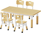 Brelley Kids Table and 4 Chairs Set, Height Adjustable Toddler Table and Chair Set, Graffiti Desktop, Non-Slip Legs, Max 300lbs, Children Multi-Activity Table for Ages 2-8