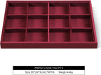Velvet Stackable Jewelry Display Tray, 12 Grid Watch Bangle Bracelet Storage Tray, Makeup Drawer Insert Jewelry Shop Organizer Plate (Red)