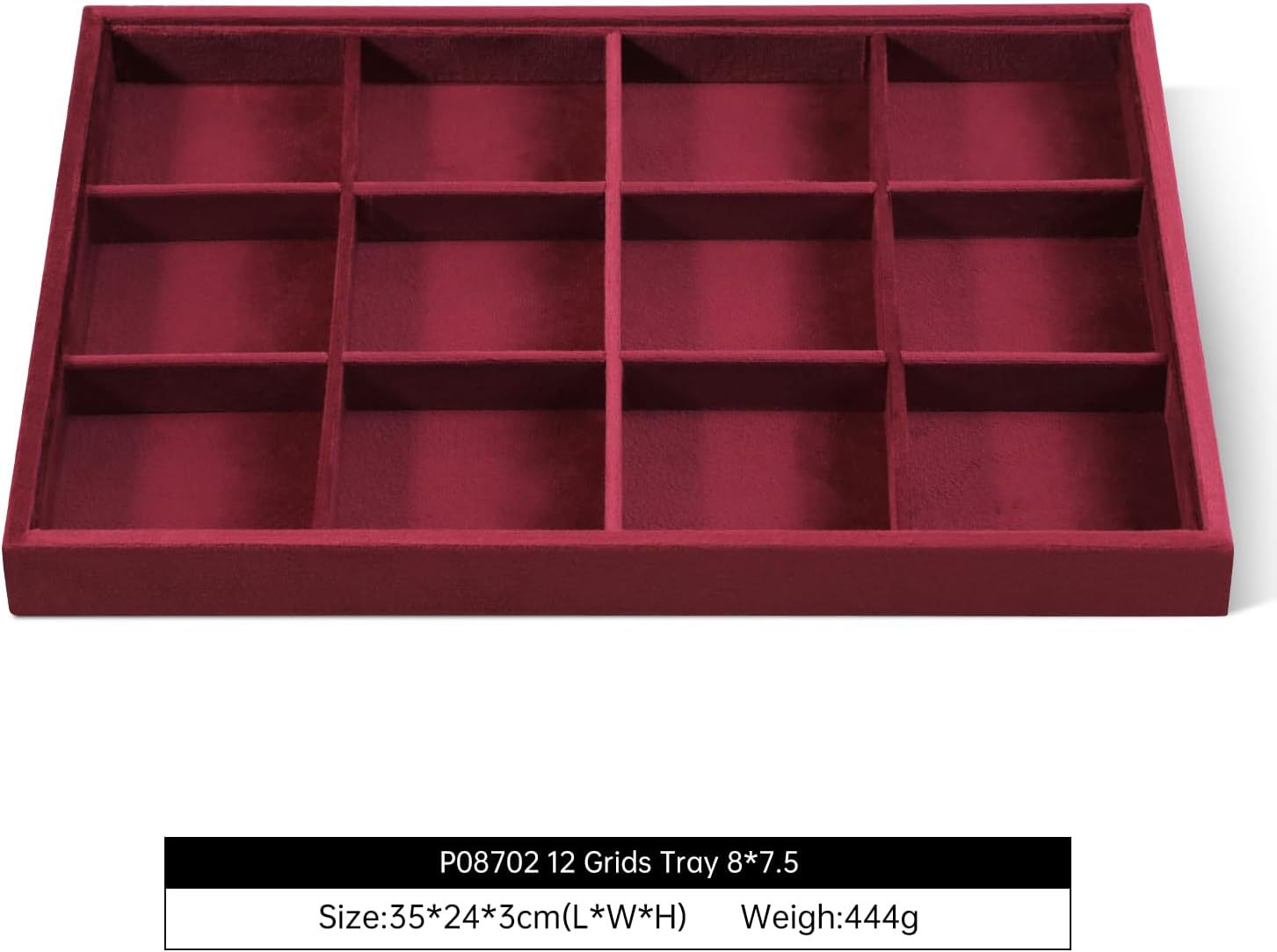 Velvet Stackable Jewelry Display Tray, 12 Grid Watch Bangle Bracelet Storage Tray, Makeup Drawer Insert Jewelry Shop Organizer Plate (Red)