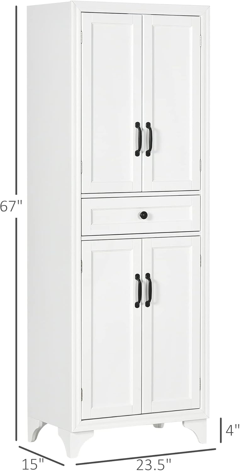 67" Tall Kitchen Pantry Cabinet, 4-Door Storage with Drawer & Adjust...
