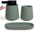 INGOFIN Automatic Ceramic Bathroom Accessory Set - 3 Pcs Auto Liquid Soap Dispenser Touchless, Toothbrush Holder & Tray, Smart Electric Bathroom Counter Set for Home, Guest Room, or Office, Green