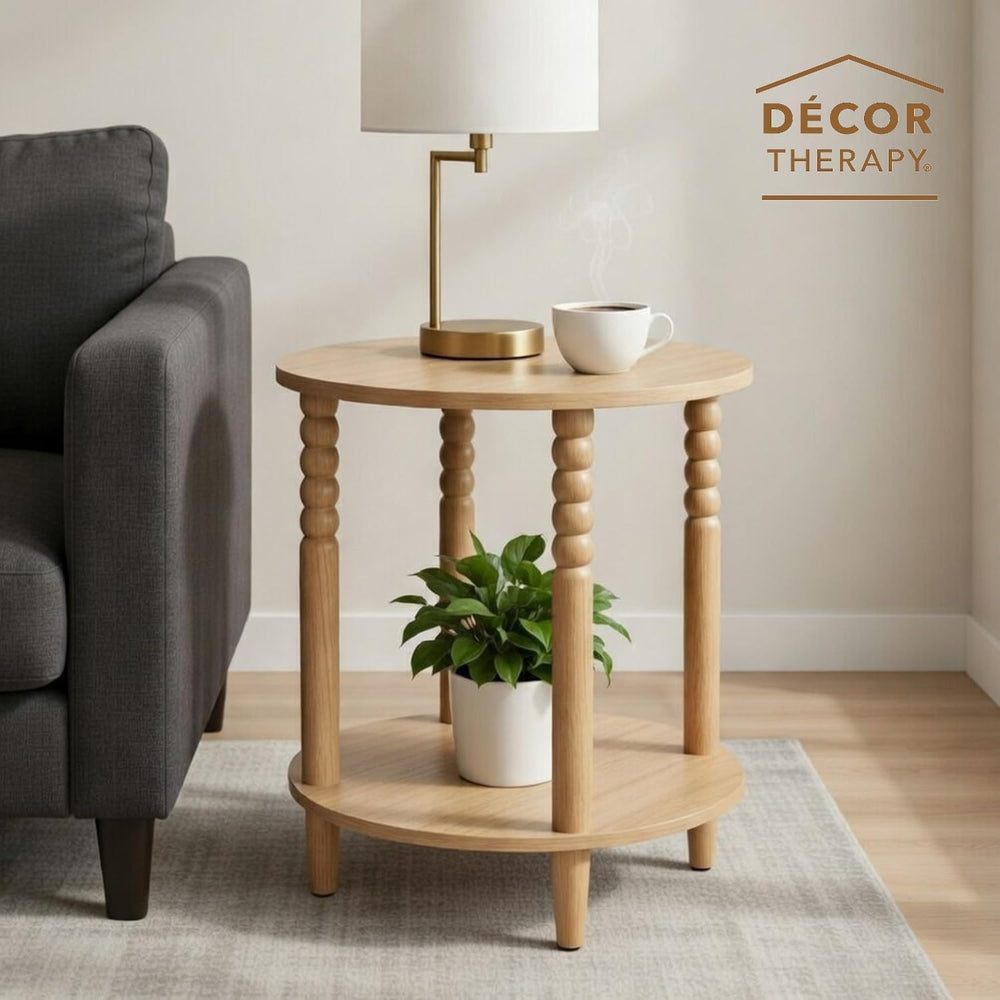 Decor Therapy Stafford Round Side Table, Seadrift Two-Tier Modern End Table w...