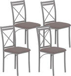 VECELO Metal Dining Chairs Set of 4, Steel Legs and PU Leather Cushion Seats for Kitchen, Living Room, Grey