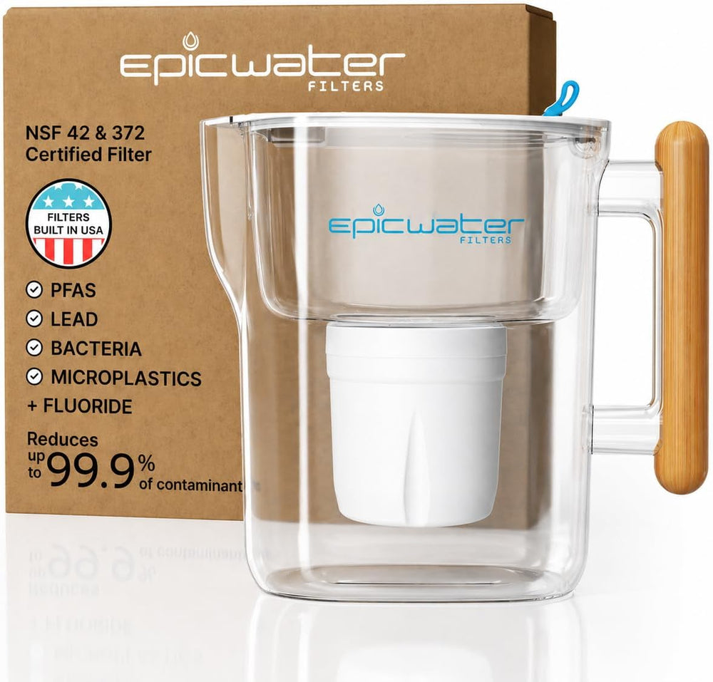 Epic Pure XP Fluoride Water Filter Pitcher, 10 Cup, White & Bamboo