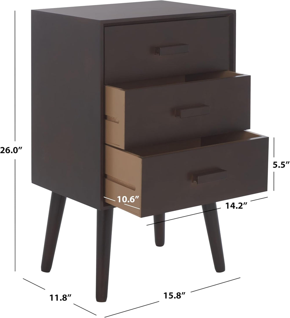 SAFAVIEH Home Collection - Pomona Dark Chocolate Nightstand, 3-Drawer Accent ...