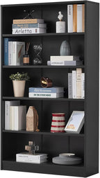 NicBex 59.8“ Heavy Dute Wood Bookcase with Adjustable Shelves, Modern Manga Bookshelf for Living Room, Office, Small Spaces, Manga and Book Shelves Storage, Tip-Over Resistant, 33" Wide Black