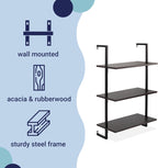 happimess MSH1000A Madera 40.55" Classic Industrial 3-Shelf Wood Wall-Mounted Open Ladder Bookcase with Metal Frame, Black