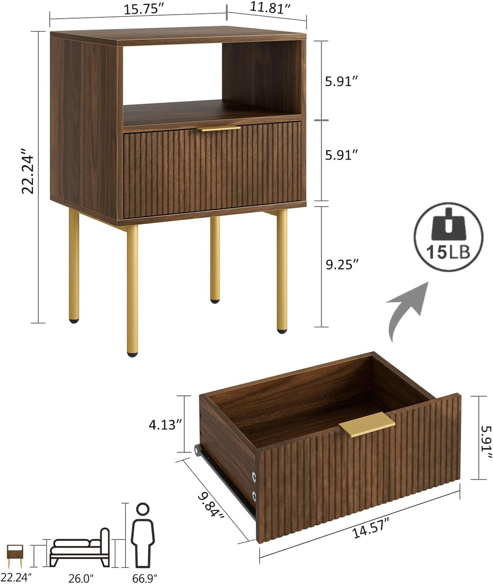 Masupu Night Stand,Mid-Century Modern Bedside Table with Storage Drawer and O...