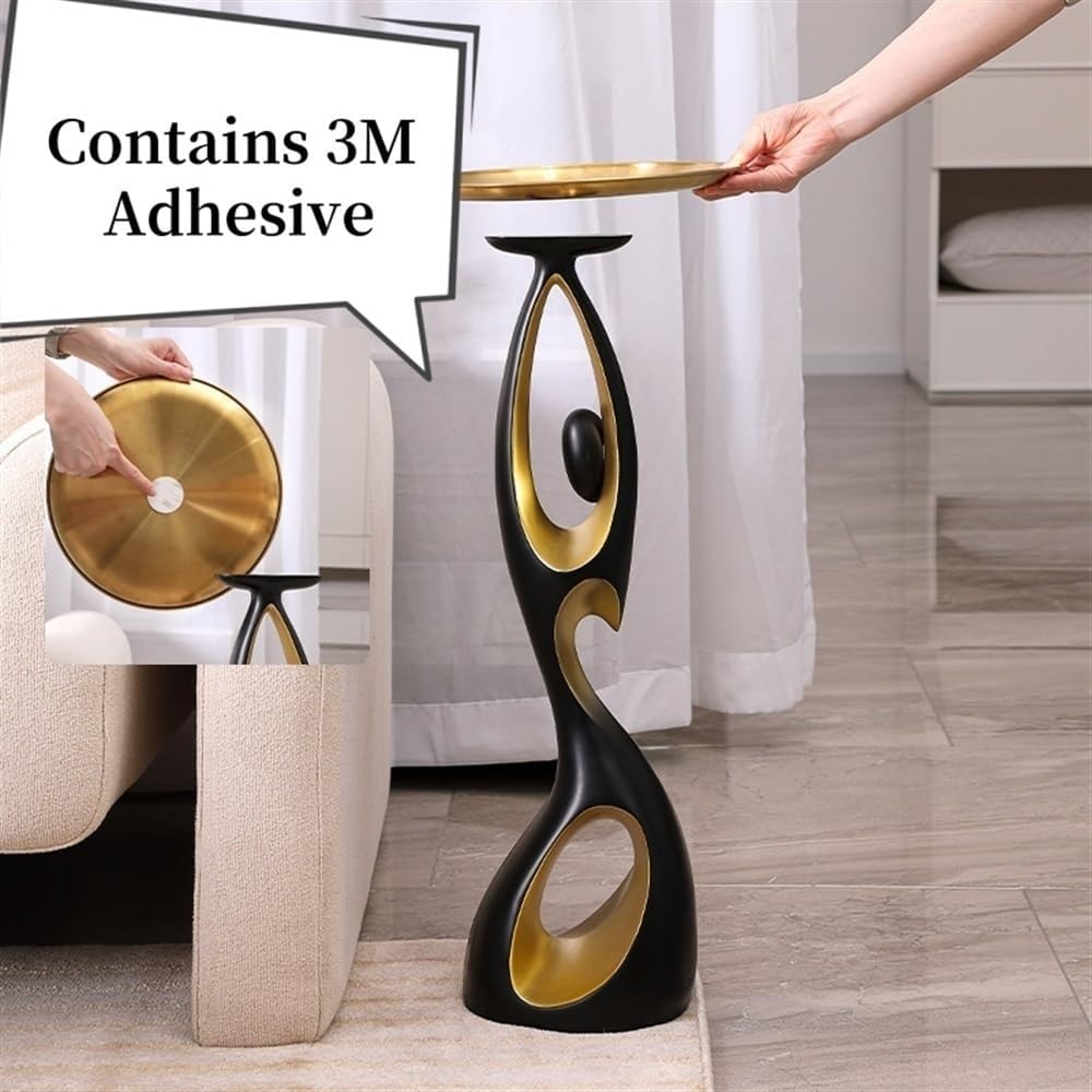 Side Table with Tray Top, Flower Stand, Round End Table, Decorative Accent Pi...