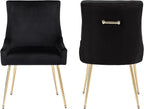 Velvet Dining Chairs Set of 2, Modern Upholstered Kitchen Chair with Pull Handle & Pleated Back, Mid Century Accent Chair with Gold Metal Legs for Vanity,Dining,Kitchen,Living Room, Black