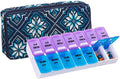 Weekly Pill Organizer 2 Times a Day, Zumd Pill Box 7 Day with Cute Quilted Fabric Zipper Case, Travel Pill Case Am Pm for Vitamin Medicine Organizer