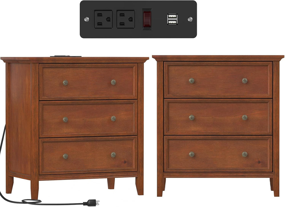 IKENO Solid Wood Nightstand Set of 2，Bed Side Table with Charging Station, Fa...