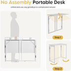 Folding Desk 30 Inch - Small Foldable Desk for Small Space Minimalist, Space Saving Collapsible Compact Desk Portable Table for Craft, Writing, Study and Work (No Assembly Required)