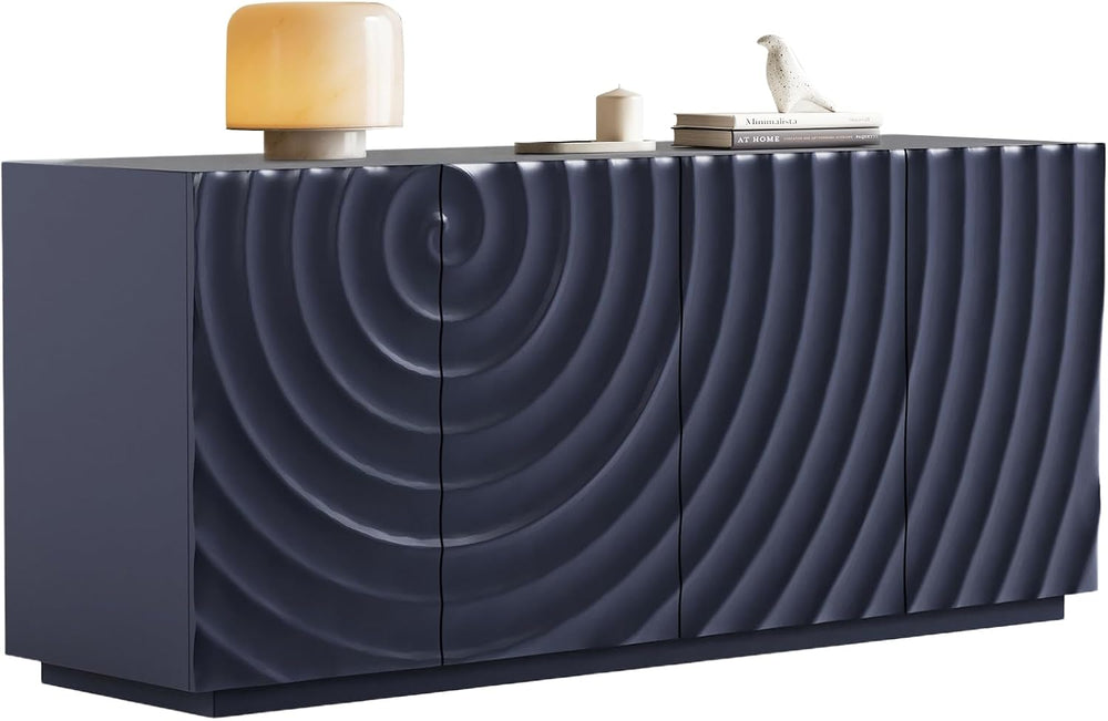 4 Door Modern Sideboard Buffet Cabinet with Spiral Grain, Accent Storage Side...
