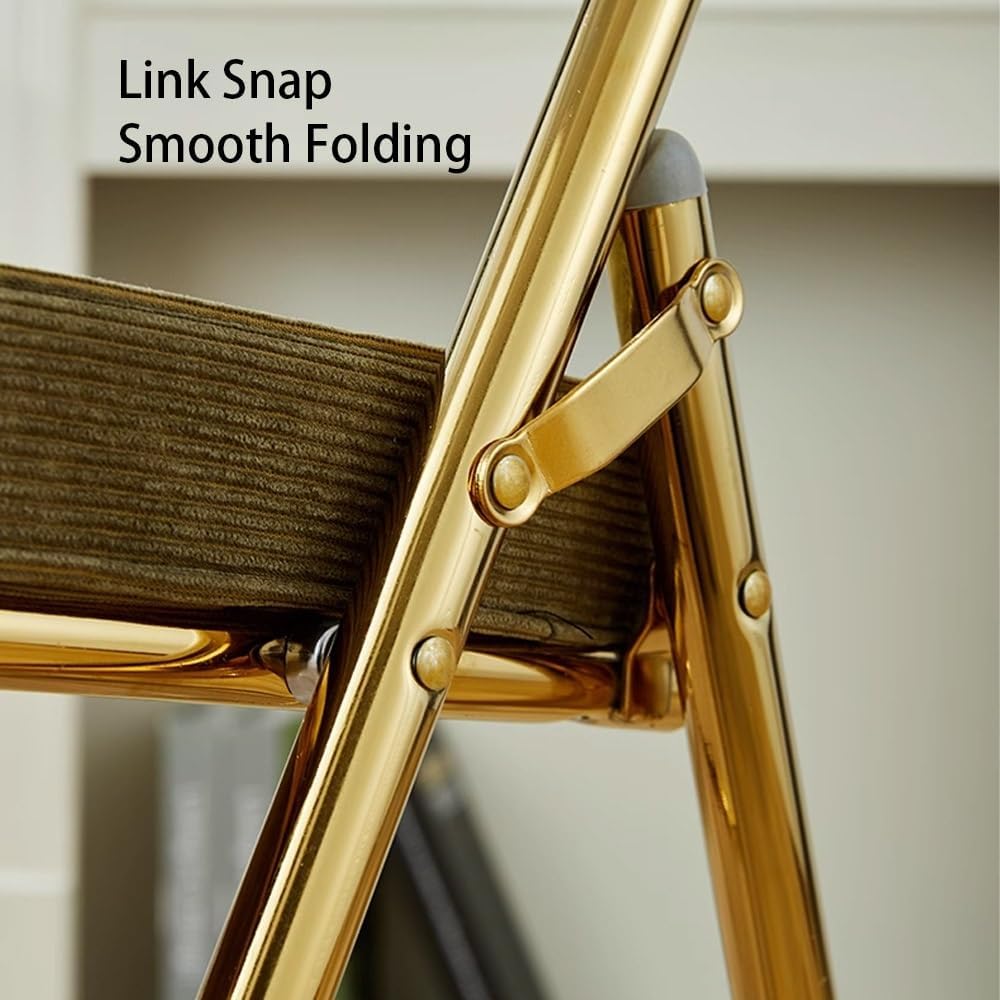 Corduroy Fabric Folding Chair, Home Balcony Retro Folding Chair, Metal Foldab...