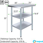 AmGood Stainless Steel Work Table with 2 Shelves | NSF | Metal Utility Table (30" Long x 24" Deep)