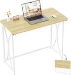 Mini Desk, 31.5" Small Desk for Bedroom, Foldable Desks for Small Spaces & Home Office, Easy Assembly, Beige Floor Patten