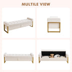 67" Storage Bench for Bedroom, King Size End of Bed Bench, Teddy Upholstered Storage Ottoman Bench with Golden Metal Legs, Bedroom Bench for Entryway, White