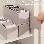 MURRI&MURRDI 6-Pack Foldable Fabric Sock Drawer Organizer, Small Dresser Drawer Organizer for Clothes, Storage Divider Bins for Clothing Underwear Bra Fits Nursery Closet, Gray