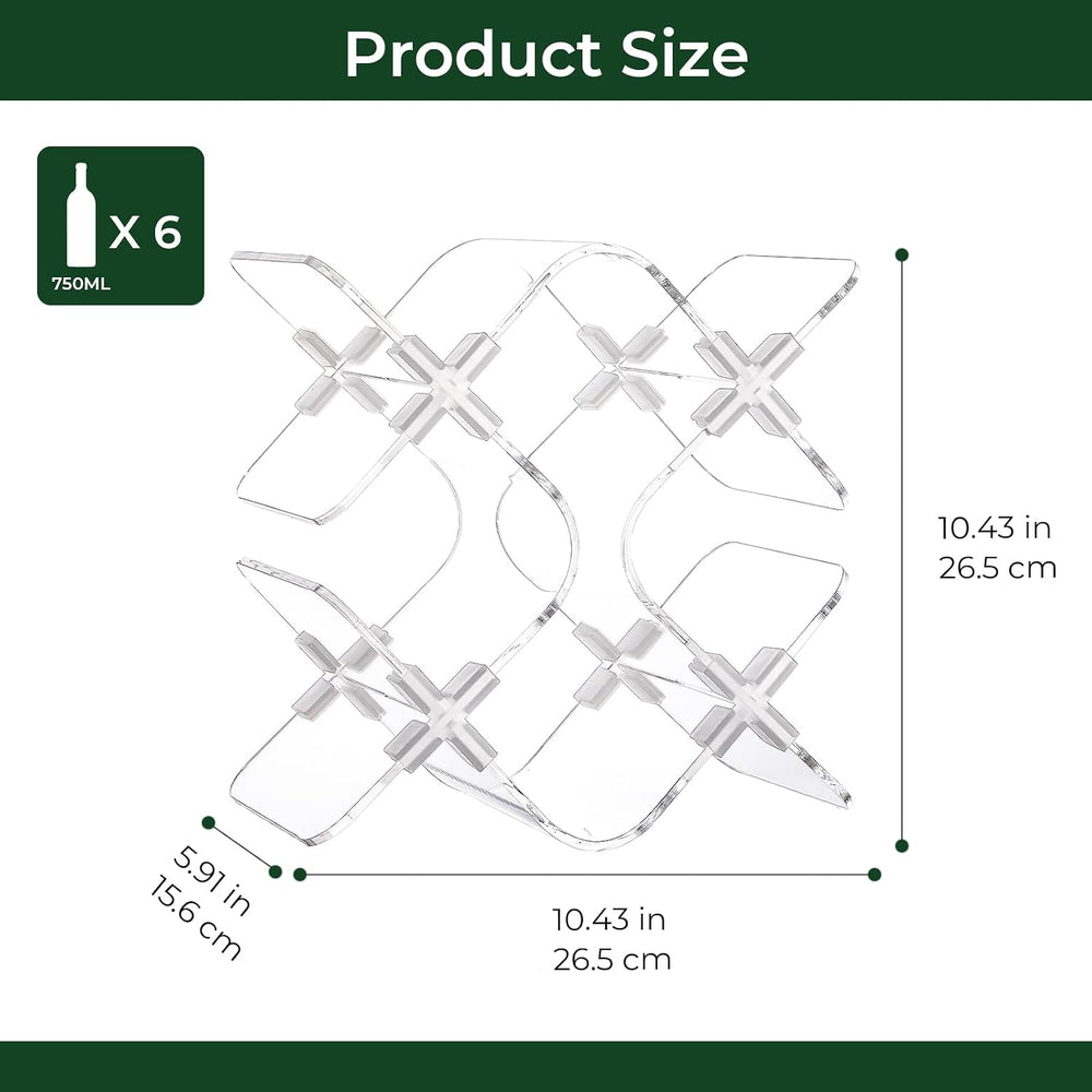Acrylic 6 Bottle Countertop Wine Rack, Clear Freestanding Tabletop Holder | C...