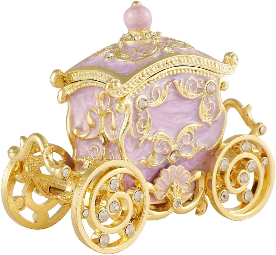 Retro Carriage Jewelry Trinket Box Enamel Ring Hold Boxes Hand-Painted Vintage Ornaments Craft Gift for Women Girls (Purple)