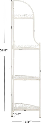 Safavieh PAT5013B Outdoor Collection Abarrane Antique White Wrought Iron 4-Tier Corner Shelf