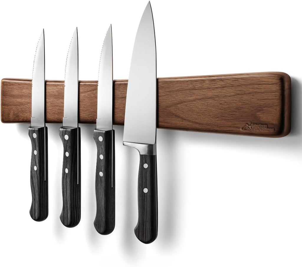 16 Inch Acacia Wood Magnetic Knife Holder with Multipurpose Use, Magnetic Knife Holders for Kitchen, Wooden Knife Rack, Magnet Strips for Knives & Metal Utensils, Tool Holder, Art Supply Organizer
