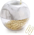 Magnetic Paper Clip Holder, Marble White holder with Gold PaperClips 100pcs 28mm(1.1") Cute Office Supplies for Desk Organizer
