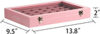 Frebeauty Velvet Jewelry Tray,35 Grid Jewelry Organizer with Clear Lid,Earring Holder Organizer Case with Clasp,Drawer Insert for Rings Studs,13.8 x 9.5 x 2 Inches,Gift for Women Girls(Pink)