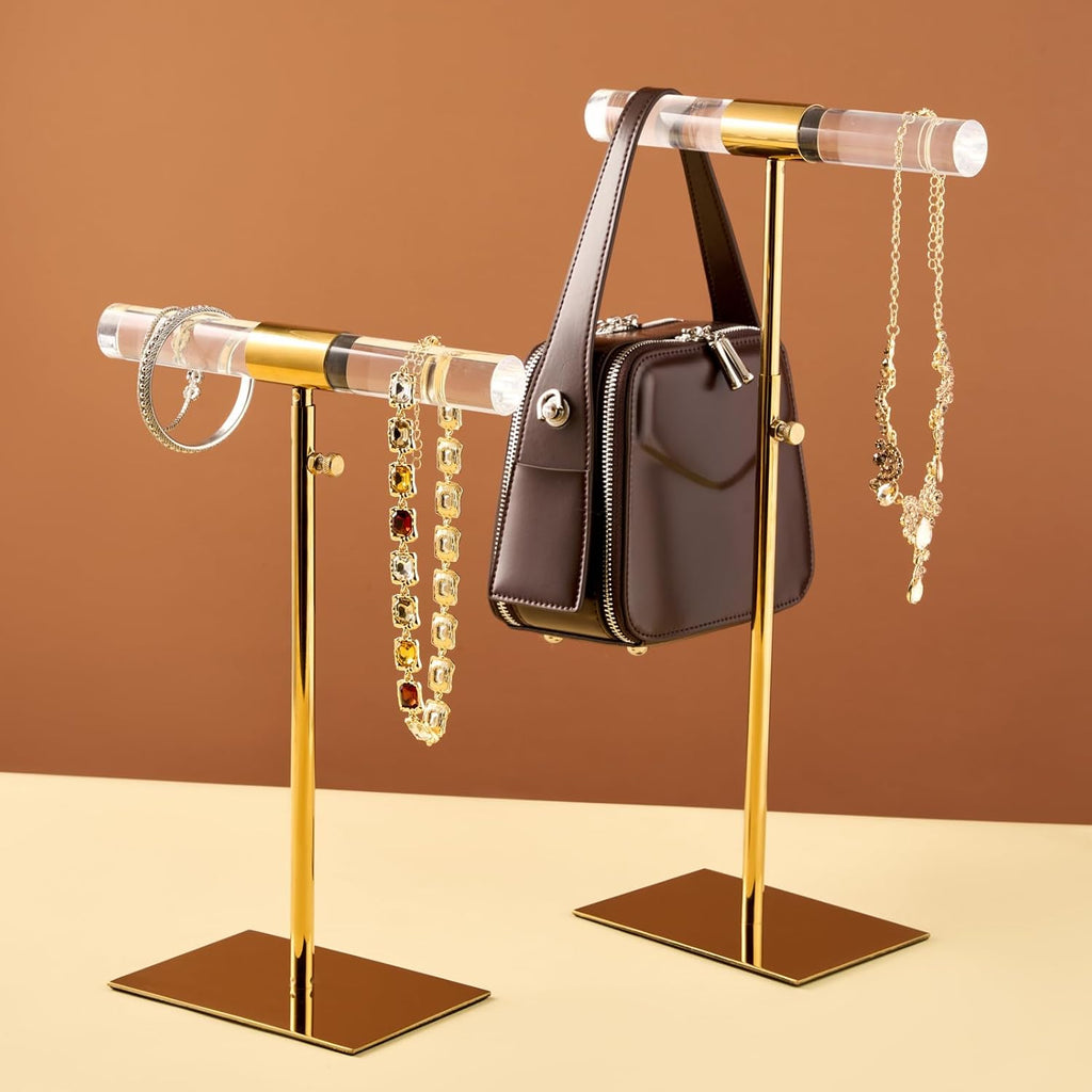 Set of 2 Acrylic Display Stand Jewelry Towers Stands Stainless Steel Adjustable Height Long Necklaces Stand Tabletop Jewelry Organizer for Home Store Boutique