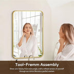 20x28 Rounded Rectangle Bathroom Mirrors for Over Sink, Gold Vanity Mirror with Metal Frame Wall Mounted, Modern Farmhouse Mirror for Restroom, Bedroom, Entryway Decor