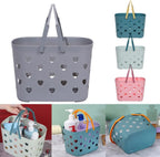 Plastic Shower Caddy Basket with Handle, Hollow Out Design for Bathroom Organizer, Stackable Storage Tote for Shampoo and Cleanser, Grey