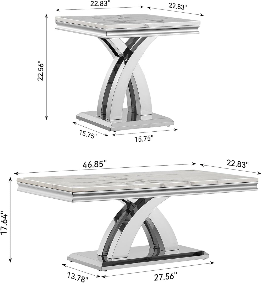 Henf 3-Piece Living Room Table Set for Home Office, Faux Marble White Coffee ...