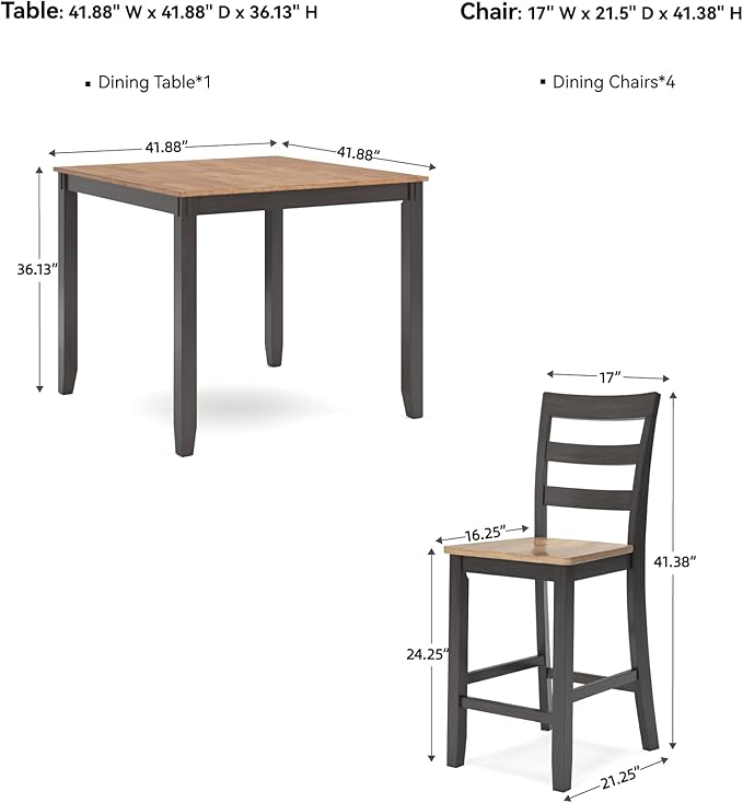 Signature Design by Ashley Gesthaven Casual Counter Height Dining Table and 4 Bar Stools, Set of 5, Light Brown & Dark Brown