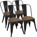 Yaheetech Metal Dining Chairs Set of 4, Industrial Stackable Kitchen Chairs with Wood Top Seat for Dining Room/Restaurant/Bistro/Patio, Indoor & Outdoor Use, Black