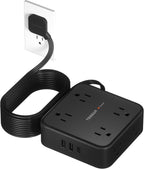 15 FT Extension Cord, TESSAN Ultra Thin Flat Plug Power Strip Surge Protector with 8 Outlets 3 USB Charger(1 USB C), 900J Surge Protection Charging Station for Home Office Dorm Room Essentials, Black