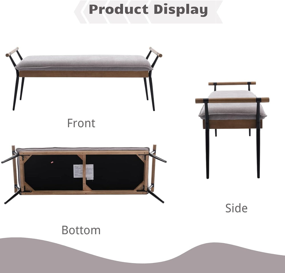 HEAH-YO Modern Dining Bench, 51 Inches Entryway Bench with Armrests, Upholste...