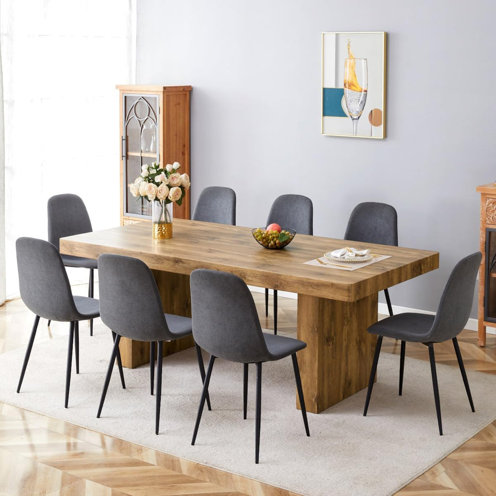 gopop 79" Solid Wood Dining Table Set for 8 with Fabric Chairs, Sturdy F...