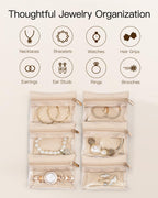 VLANDO Travel Jewelry Case,Valentines Gifts,Small Jewelry Box Organizer,Travel Jewelry Storage with 6 Velvet Jewelry Zipper Pockets, Birthday Gifts for Women Girls (Brown)